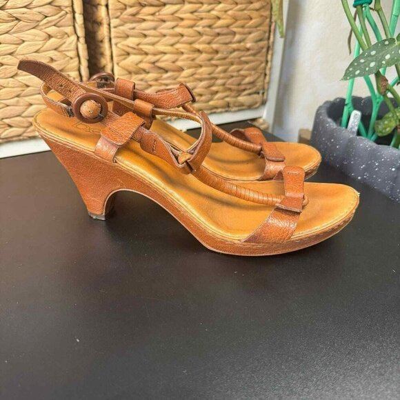 Bolo Brown wooden leather heel Sandals Size 10‎ BL6026 - Picture 8 of 9